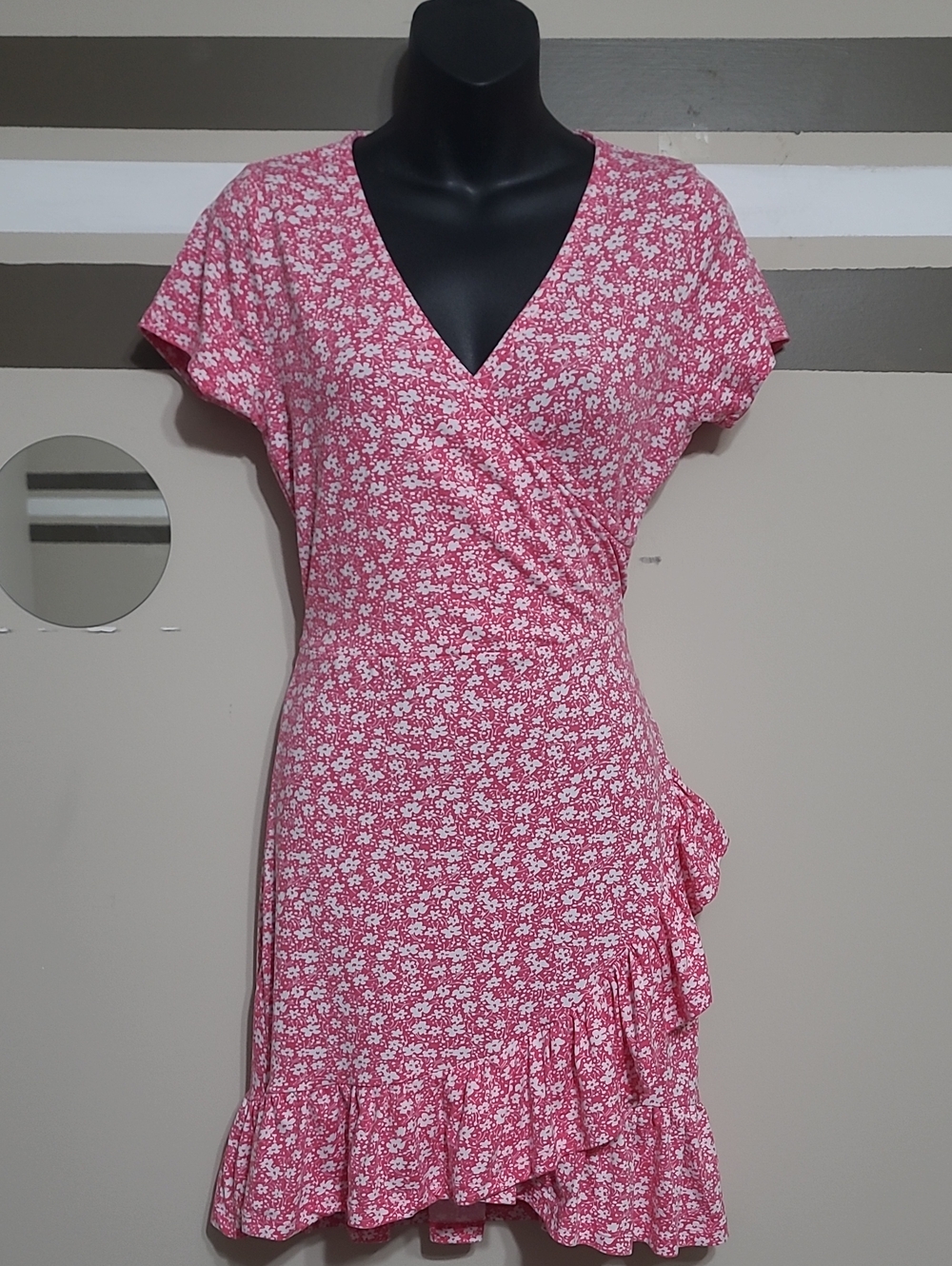 NWT Rebel Sugar Hot Pink & White Floral Faux Wrap Midi Dress Sz Med